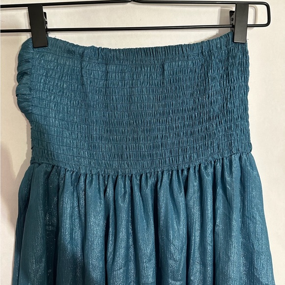 Mooloola Teal Strapless Ruched High-Low Shimmer Dress Y2K Vintage Size 8 - Picture 5 of 7